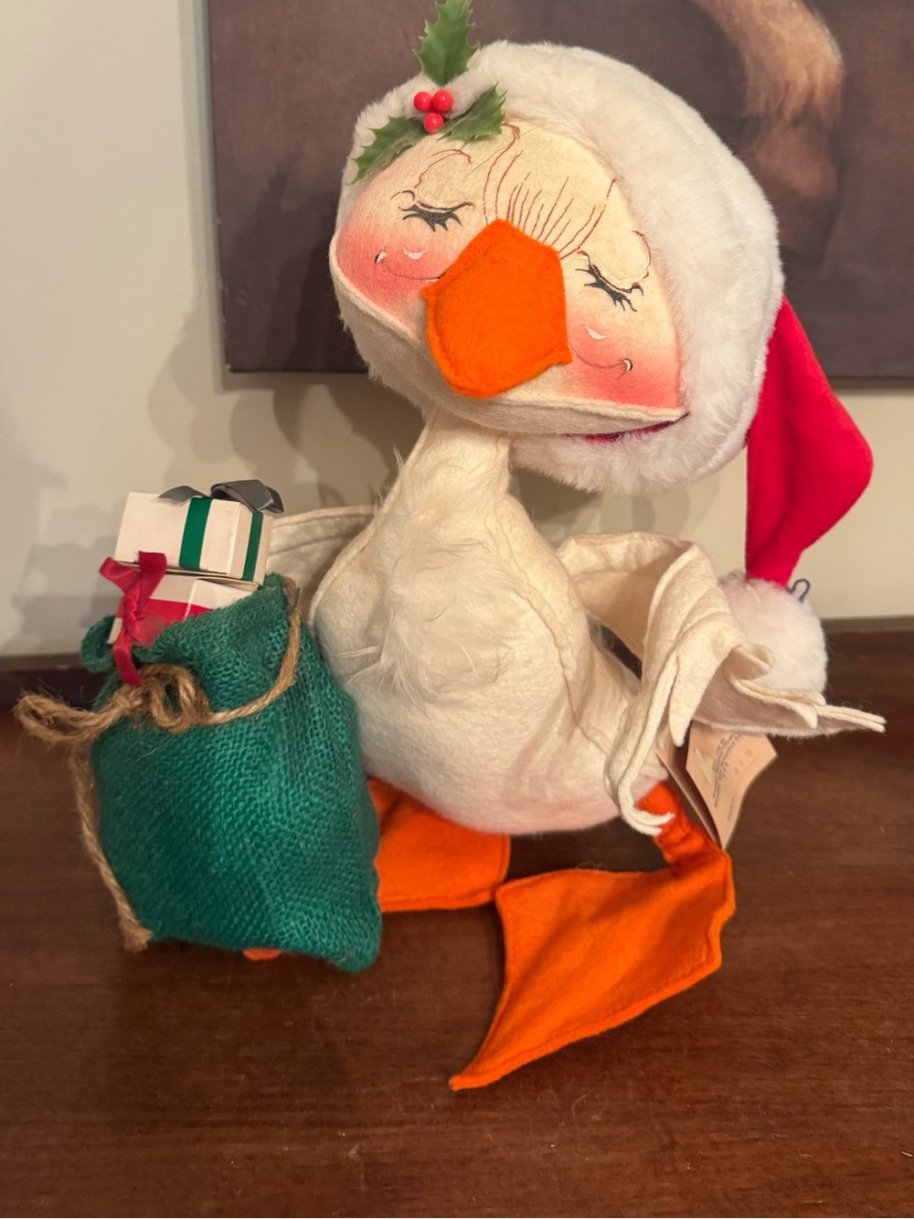 Vintage 1990 Annalee Christmas Duck with Gift Bag